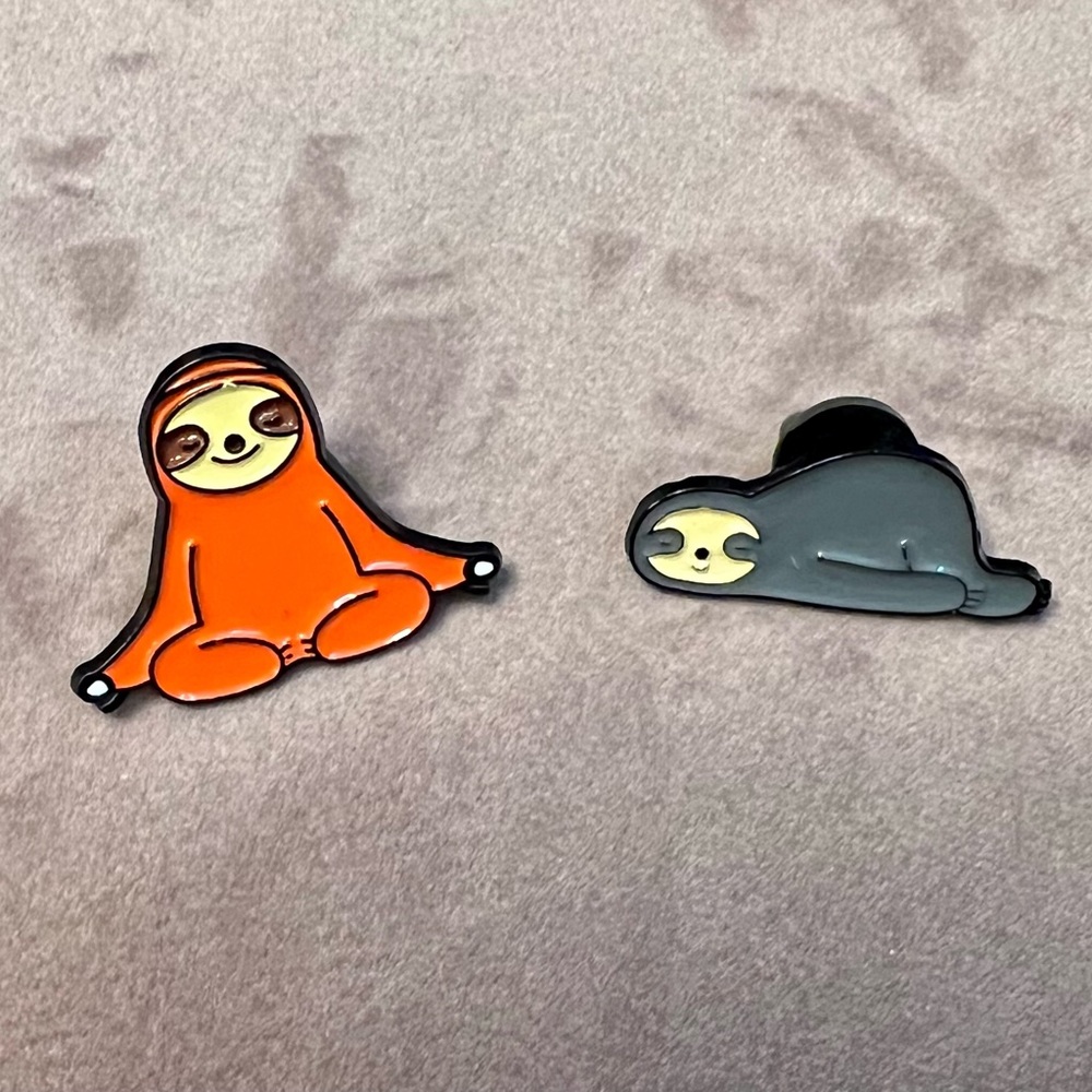 New pair of Sloth Pins- meditating and sleeping sloth